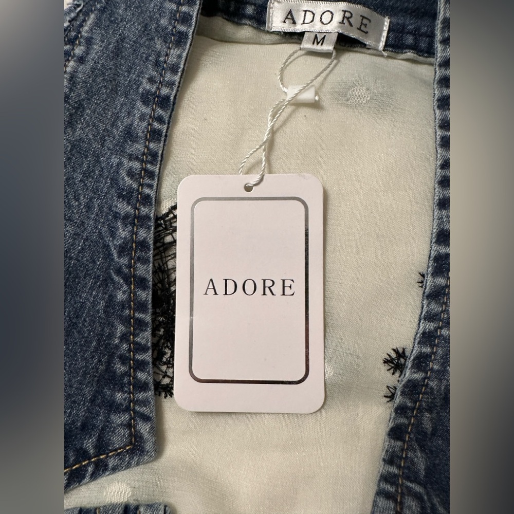 Adore Blue Embroidered Mixed Media Jean Jacket - NWT - Size M oversized - Picture 8 of 14